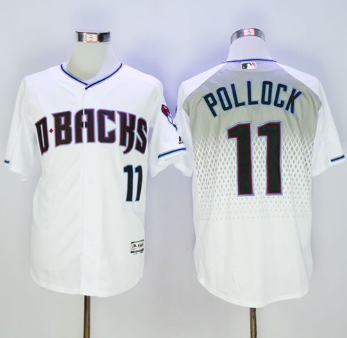 Diamondbacks #11 A. J. Pollock White/Capri New Cool Base Stitched MLB Jersey - Click Image to Close